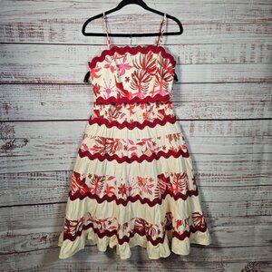 CAROLINE CONSTAS Linen Scalloped RIc Rac 2 Piece Skirt & Crop Top Set ~ SIZE XS